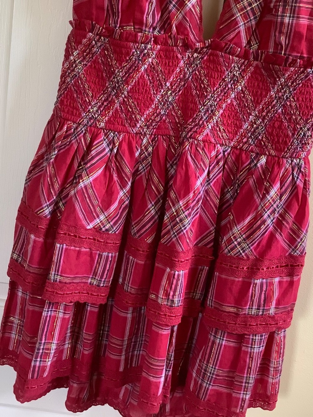 Loveshackfancy Deanna Tartan Halter Mini Dress Red SZ XXL - Picture 5 of 13